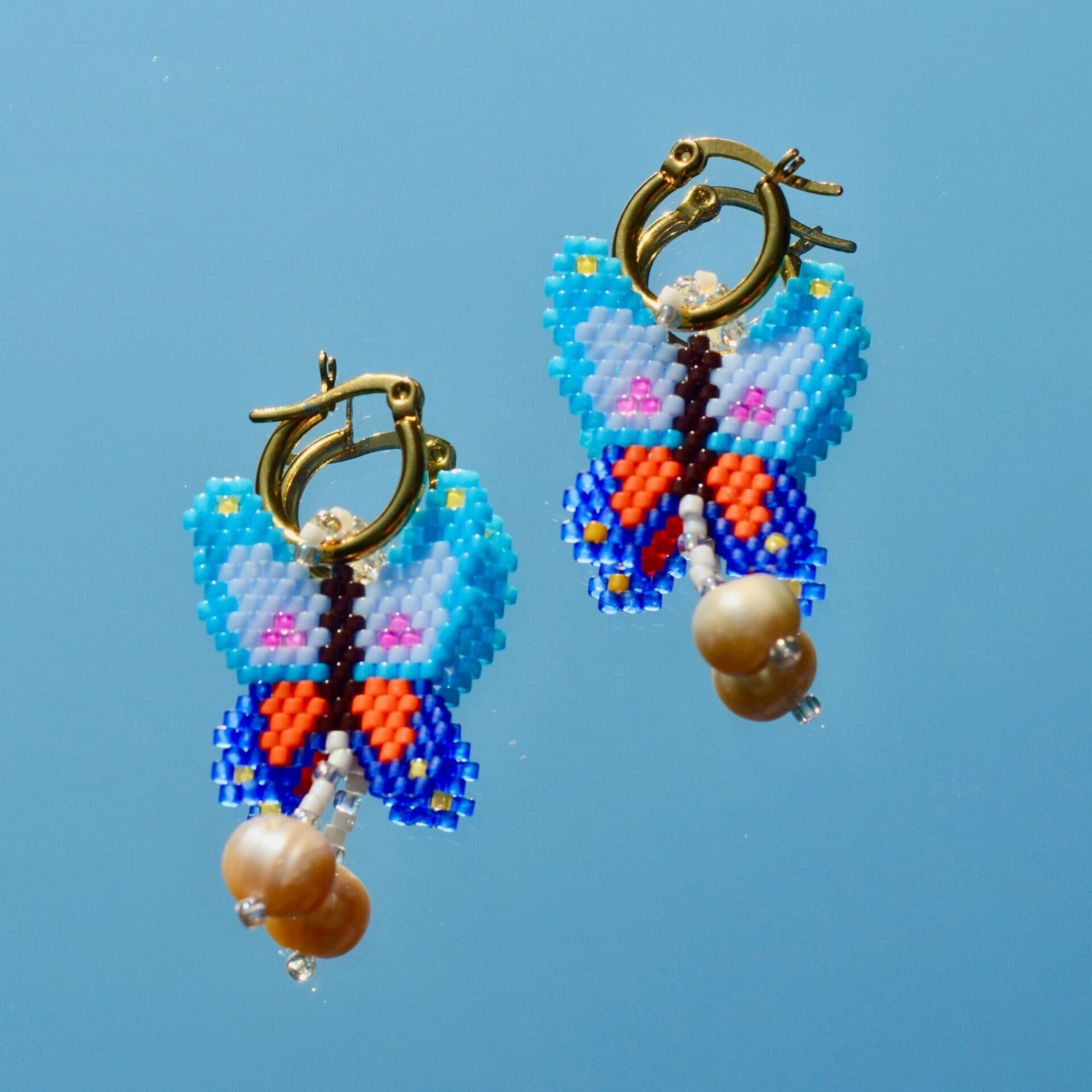 Beaded colorful statement butterfly earrings gift
